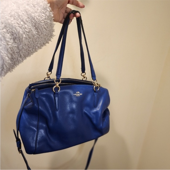 COACH blue leather shoulder bag with long strap - Picture 3 of 16